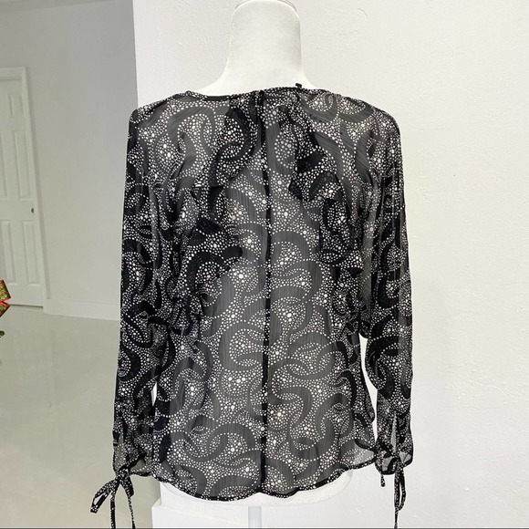 Topshop Star & Moon Blouse Black Ruffles Ties Semi Shear - Picture 4 of 9